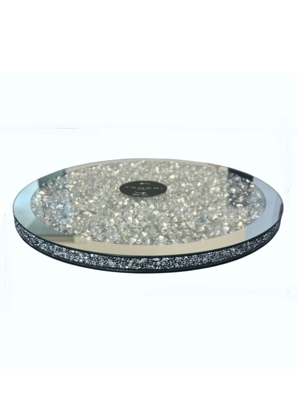 Tahari Silver Crystal Round Lazy Susan Tray, Decorative or Display